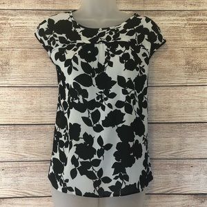 Ann Taylor Loft Sheer Black White Floral Blouse